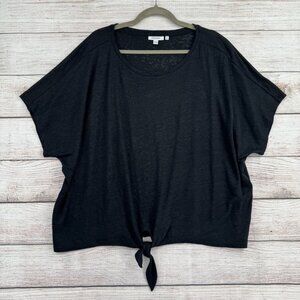 Chico's 100% Linen Tie Front Boxy Blouse Women's Size XXL/4 Black